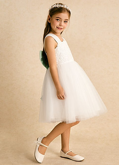 Azazie Dimple Abiti da Ragazza di Fiori Abito Principessa in Tulle Pizzo Avorio Salvia Polverosa image5