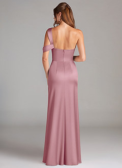 Azazie Wynter Bridesmaid Dresses Vintage Mauve Sheath Off the Shoulder Stretch Satin Dress image2