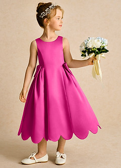 Azazie Macaroon Robe Demoiselle D'honneur Fillette Robe Princesse en Mat Satiné Arc Fuchsia image2
