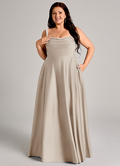 Azazie Shaude Bridesmaid Dresses Frost A-Line Pleated Stretch Satin Dress image11