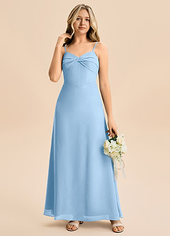 Azazie Jordyn Junior Vestido de Azul Pálido de Gasa de Corte en A con Escote de Corazón image5