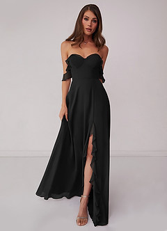 Barbie ♥ Azazie Bridesmaid Dresses Black A-Line Off the Shoulder Chiffon Convertible Dress image3