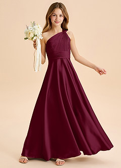 Azazie Charlize Junior Abito A-Line in Raso Elasticizzato Plissettato Gelso image1