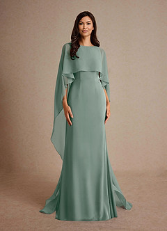 Azazie Milfred Mother of the Bride Dresses Silver Sage Sheath Boatneck Stretch Satin Dress image5