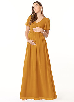 Azazie Verna Maternity Bridesmaid Dresses A-Line V-Neck Ruched Chiffon Floor-Length Dress image3