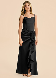 Azazie Rosalia Junior Black Sheath Pleated Stretch Satin Dress image6