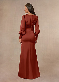 Azazie Petrina Mother of the Bride Dresses Terracotta Mermaid Pleated Stretch Satin Dress image3
