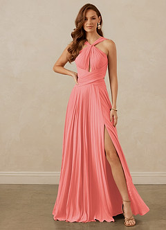 Christian Siriano Bridal for Azazie 1009 Bridesmaid Dresses Coral A-Line Pleated Chiffon Dress image2