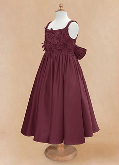 Azazie Midge Robe Demoiselle D'honneur Fillette Robe Trapèze en Mat Satiné Arc Cabernet image7