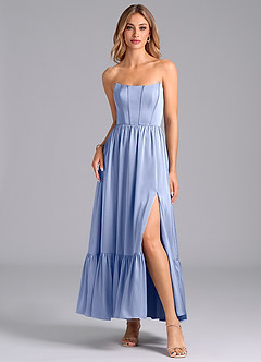 Azazie Leilana Bridesmaid Dresses Ice A-Line Corset Stretch Satin Dress image3