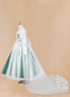 Azazie Elodie Robe Demoiselle D'honneur Fillette Robe Princesse en Dentelle Ivoire Pin image14