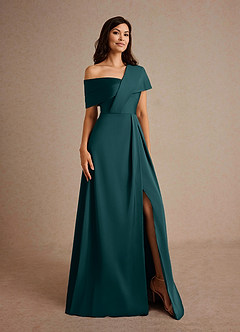 Azazie Milton Mother of the Bride Dresses Pine A-Line Pleated Stretch Satin Dress image8