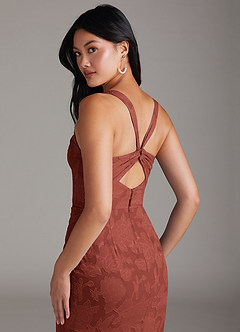 Azazie Mero Bridesmaid Dresses Terracotta Sheath Pleated Floral Burnout Dress image5