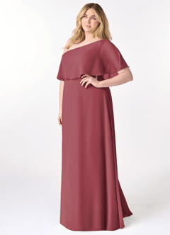 Azazie Lizzy Vestidos de damas de honor Vestido de Merlot de Gasa de Corte en A con Hombro unilateral image10