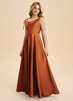 Azazie Popsy Junior Cinnamon A-Line Bow Stretch Satin Dress image6