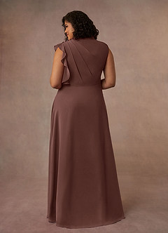 Azazie Narine Vestidos para mãe da noiva Vestido Café Expresso de Chiffon de Linha A com Plissado image8