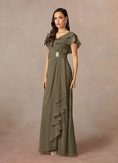 Azazie Snapdragon vestidos de madre de la novia Vestido de Verde Sauce de Gasa de Corte En A con Cuello en V image2