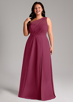 Azazie Phaedra Bridesmaid Dresses Mulberry A-Line One Shoulder Chiffon Dress image11