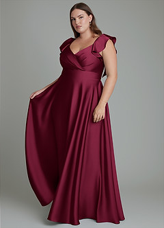 Azazie Leilani Bridesmaid Dresses Burgundy A-Line Ruched Stretch Satin Dress image13