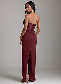 Azazie Sonora Vestidos de damas de honor Vestido de Cabernet de Satén Elástico de Corte Recto con Sin tirantes image7