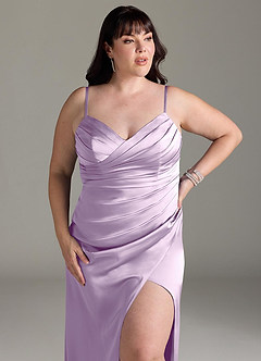 Azazie Yola Bridesmaid Dresses Frosted Lilac Sheath V-Neck Pleated Stretch Satin Convertible Dress image14