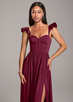 Azazie Denisse Bridesmaid Dresses Mulberry A-Line Ruched Stretch Satin Dress image6