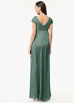 Azazie Allessia Robes de demoiselle d'honneur de maternité Robe Trapèze Plissée Longueur ras du sol Satin extensible image2
