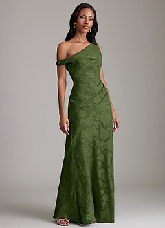 Azazie Emerson Bridesmaid Dresses Olive Mermaid Off the Shoulder Floral Burnout Dress image4