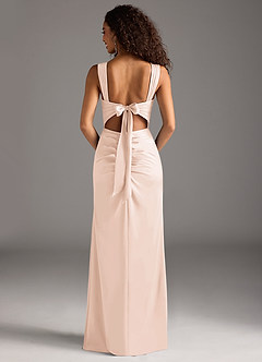 Azazie Jesaphine Bridesmaid Dresses Blushing Pink Sheath Bow Stretch Satin Dress image5