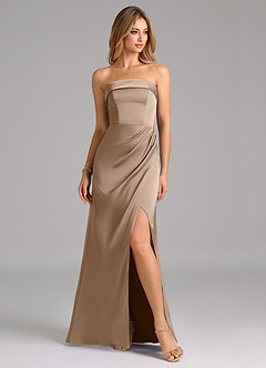 Azazie Aretha Bridesmaid Dresses Taupe A-Line Strapless Stretch Satin Convertible Dress image5