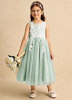 Azazie Sundae Jurken voor bloemenmeisjes Baljurk Jurk van Kant Agave image3