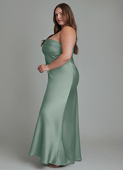 Azazie Saylor Vestidos de damas de honor Vestido Salvia Plateada de Satén Elástico de Corte Sirena con Palabra de honor image14