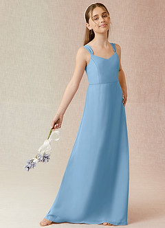 Azazie Denice Junior Steel Blue A-Line Chiffon Dress image4