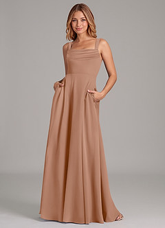 Azazie Shaude Bridesmaid Dresses Champagne Rose A-Line Pleated Chiffon Dress image1