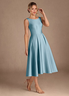 Azazie Fulton Mother of the Bride Dresses Moody Blue A-Line Pleated Stretch Satin Dress image2