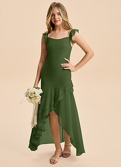 Azazie Junie Junior Olive Mermaid Ruched Chiffon Dress image6
