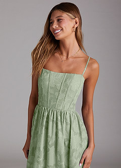 Azazie Delphina Bridesmaid Dresses Dusty Sage A-Line Strapless Floral Burnout Convertible Dress image2