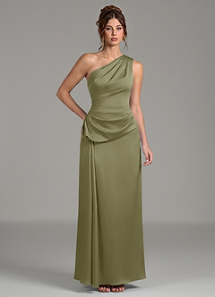 Azazie Zahira Bridesmaid Dresses Pistachio Sheath One Shoulder Stretch Satin Dress image1