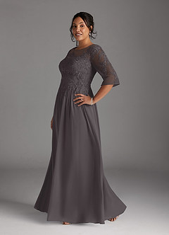 Azazie Mirielle Mother of the Bride Dresses Steel Grey A-Line Scoop Lace Chiffon Dress image10