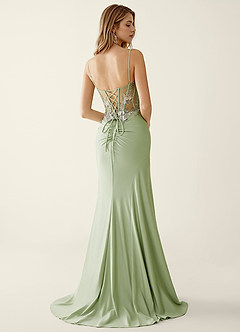 Manuelly Light Green Satin/Lace 3D Flower Prom Dress image2