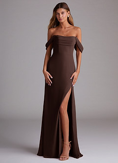 Azazie Saige Vestidos de damas de honor Vestido de Ganache de Gasa de Corte en A Convertible con Vestidos sin tirantes image1