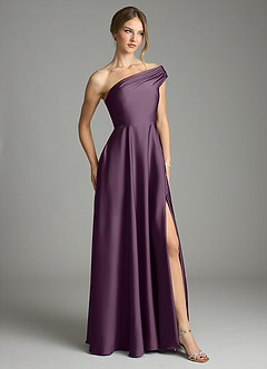 Azazie Melanie Suknie dla druhen Linia A Zza ramienia Satyna elastyczna Do ziemi Sukienka image5