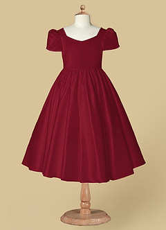 Azazie Juno Flower Girl Dresses Burgundy A-Line Sweetheart Neckline Matte Satin Dress image6