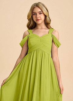 Azazie Lianne Junior Vestido de Hierba De Limón de Gasa de Corte en A con Vestidos sin tirantes image4