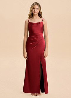 Azazie Christen Junior Scarlet Sheath Pleated Stretch Satin Dress image4