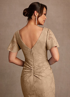 Azazie Jolene Mother of the Bride Dresses Champagne Mermaid Pleated Floral Burnout Dress image6