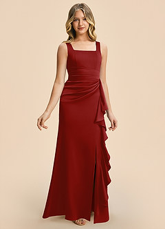 Azazie Adrienne Junior Pomegranate Sheath Pleated Stretch Satin Dress image6