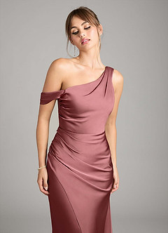 Azazie Madelyn Bridesmaid Dresses Amethyst Mermaid One Shoulder Stretch Satin Convertible Dress image4