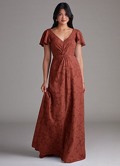 Azazie Soren Bridesmaid Dresses Terracotta A-Line Pleated Floral Burnout Dress image1