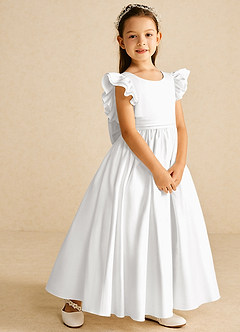 Azazie Piglette Flower Girl Dresses White A-Line Bow Matte Satin Dress image5